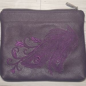 Dark Purple Charming Clutch with Peacock Feather Design And Pockets